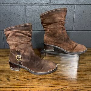 Rockport Women’s Brown Suede Slouch Ankle Boots 7.5 Buckle Low Heel Comfort